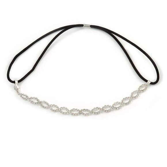 Elastic Hair Band Crystal Multi Loop Silver Clear Sparkle Bridal Party main image 4